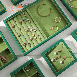 Green Velvet Jewelry Tray Organizer for Necklaces Rings Earrings