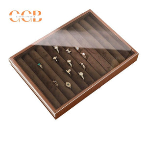 Brown Velvet Jewelry Box with Cover for Travel and Retail Display