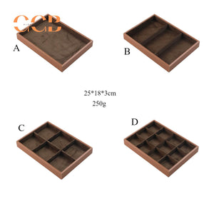 Brown Velvet Jewelry Box with Cover for Travel and Retail Display