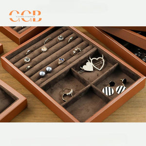 Brown Velvet Jewelry Box with Cover for Travel and Retail Display