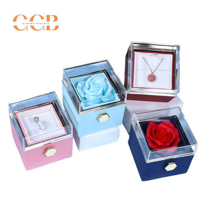 Rotating Real Rose Flower Ring & Pendant Ring Jewelry Box