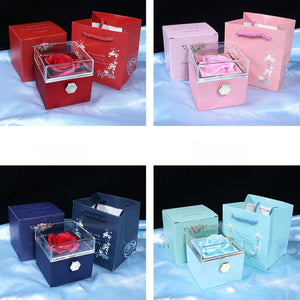 Rotating Real Rose Flower Ring & Pendant Ring Jewelry Box