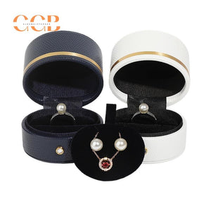 Premium PU Leather Blue and Green Oval Ring Box