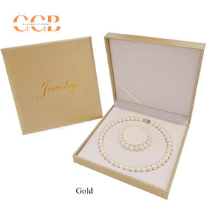 Gold PU Leather Pearl Necklace Jewelry Box