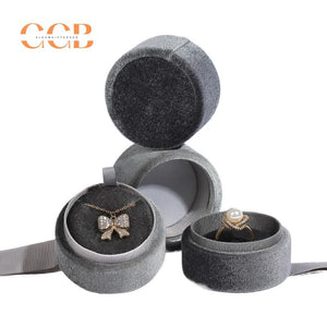 Cylinder Bowtie Ribbon Velvet Ring and Pendant Box