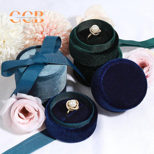 Cylinder Bowtie Ribbon Velvet Ring and Pendant Box