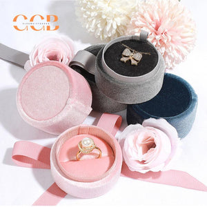 Cylinder Bowtie Ribbon Velvet Ring and Pendant Box