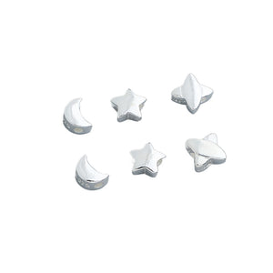 10pcs S925 Vegan Silver Star & Moon Spacer Beads - Glossy Geometric
