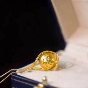 5A 13–14mm Deep Golden South Sea Pearl Pendant, Luxury 18K Gold Setting Gift for Mom, Round Sea Pearl No Chain Included