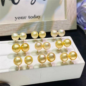 4A 8–14mm Light Golden South Sea Pearl Stud Earrings in 18K Gold