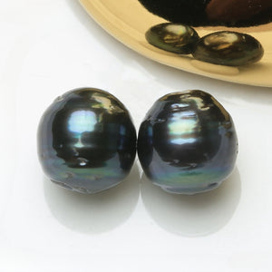 3A 7–8mm Peacock Tahitian Baroque Pearl Pair, Undrilled or Half Drill