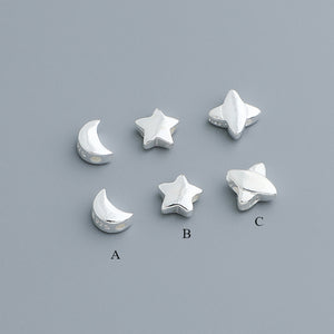 10pcs S925 Vegan Silver Star & Moon Spacer Beads - Glossy Geometric