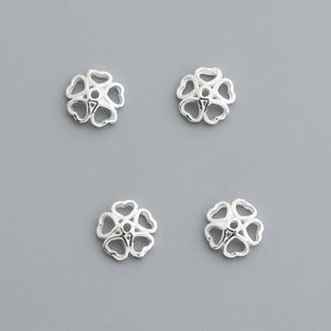 10pcs S925 Sterling Silver Heart Flower Bead Cap