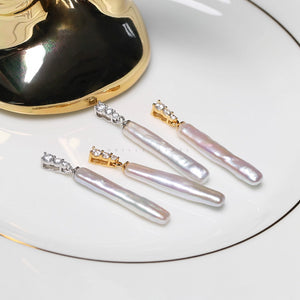 5A Baroque Freshwater Pearl Pendant, Toothpick Shape with S925 Bail