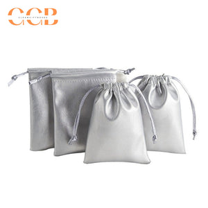 20pcs PU silver jewelry pouch set, metallic drawstring bags for rings earrings necklaces, luxury jewelry packaging gift pouches