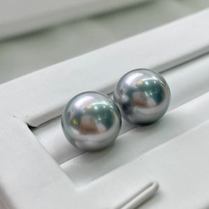 5A 9–14mm Matched Round Tahitian Pearl Pair, Platinum Grey Beads
