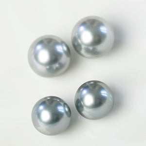 4A 9–14mm Matched Round Tahitian Pearl Pair, Platinum Grey Mirror Luster Sea Pearls, Natural Undrilled Beads for Earrings or Pendant