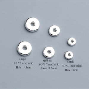 10pcs S925 Sterling Silver Geometric Glossy Round Disc Spacer Beads 4-8mm