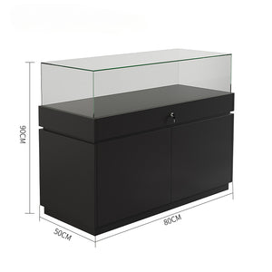 Glass Jewelry Display Cabinet with Lock - Floor Standing Store Showcase (Black/White)