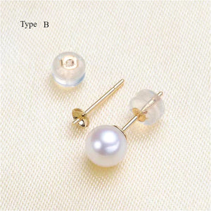 18K Gold Earring Posts with Backs for 2–14mm Pearls, DIY Stud Parts