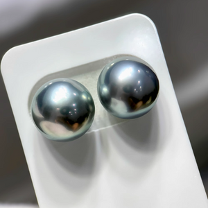 4A 9–14mm Matched Round Tahitian Pearl Pair, Platinum Grey Mirror Luster Sea Pearls, Natural Undrilled Beads for Earrings or Pendant
