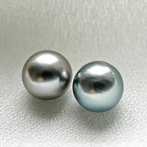 4A Ice Blue Tahitian Pearl Pair 8–12mm Natural Round