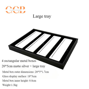 Square Metal Gemstone Display Tray with Glass Top Storage Boxes