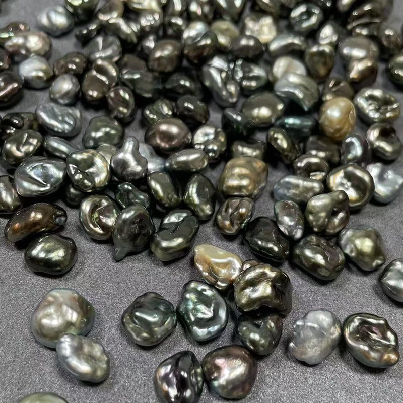 3A 2-12mm Tahitian Keshi Pearl, Natural Black Loose Saltwater Pearl with Good Luster, Undrilled Half Drilled 1mm or Fully Drilled 0.7mm