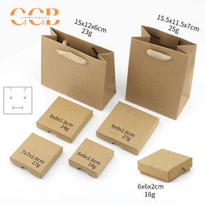 10pcs 1.6cm thin jewelry box set, kraft brown white marble black, luxury packaging for rings earrings bracelets, flat gift boxes