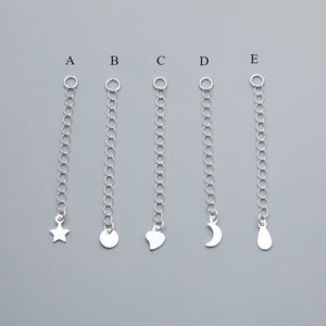 S925 Sterling Silver Heart Star Moon Tail Chain, Water Drop Extension Chain