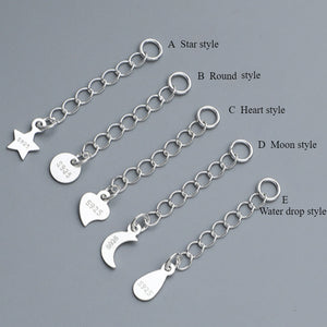 S925 Sterling Silver Heart Star Moon Tail Chain, Water Drop Extension Chain