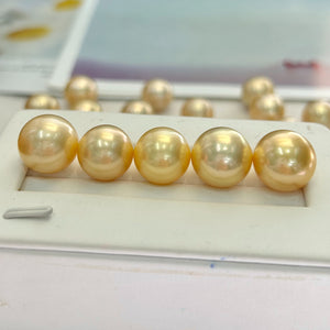 4A 10–14mm Medium Golden South Sea Pearl, Natural Round Saltwater Loose Pearl, Strong Luster Slightly Blemished Bead for Jewelry DIY
