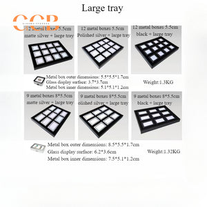 Square Metal Gemstone Display Tray with Glass Top Storage Boxes