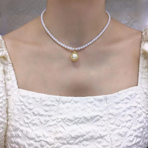 5A 13–14mm Natural Golden South Sea Pearl Pendant, Teardrop Pearl in 18K Gold Diamond Clip Bail, Universal Cap Setting Drop Jewelry