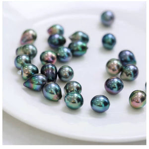 3A 9–12mm Peacock Green Tahitian Pearl Drop Oval Bead, Natural Sea Pearl with Ridges, Loose Undrilled for Pendant Ring Earring Custom