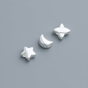 10pcs S925 Vegan Silver Star & Moon Spacer Beads - Glossy Geometric