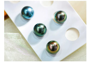 5A 8–14mm Natural Round Tahitian Black Pearl, Flawless Peacock Green Blue Purple Sea Pearl, Undrilled Loose Bead for Custom Jewelry