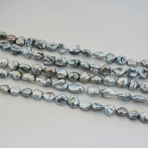 Tahitian Keshi Pearl Strand 8–11mm, Platinum Grey Baroque Pearls