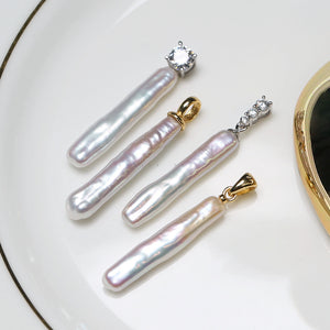 5A Baroque Freshwater Pearl Pendant, Toothpick Shape with S925 Bail