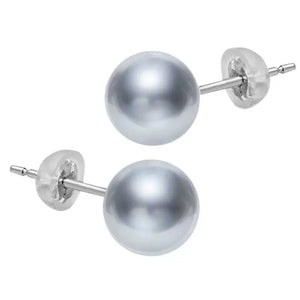 5A 8–12mm Round Tahitian Pearl Stud Earrings, Natural Platinum Grey Sea Pearls in 18K Gold, Strong Luster Elegant Basic Style Jewelry