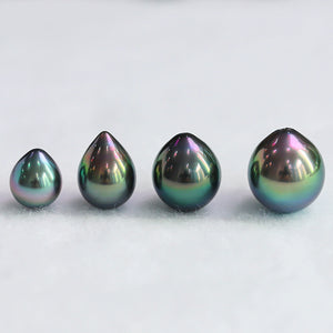 3A 9–12mm Peacock Green Tahitian Pearl Drop Oval Bead, Natural Sea Pearl with Ridges, Loose Undrilled for Pendant Ring Earring Custom