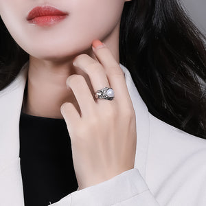 Irregular lava texture geometry pearl ring setting