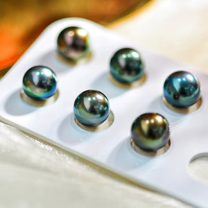 5A 8–14mm Natural Round Tahitian Black Pearl, Flawless Peacock Green Blue Purple Sea Pearl, Undrilled Loose Bead for Custom Jewelry