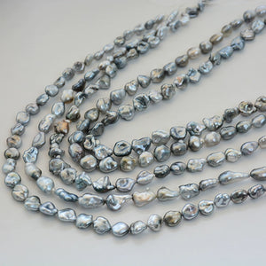 Tahitian Keshi Pearl Strand 8–11mm, Platinum Grey Baroque Pearls