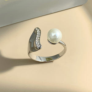 Simple water wave pearl ring setting