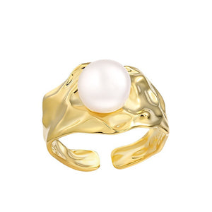Irregular lava texture geometry pearl ring setting