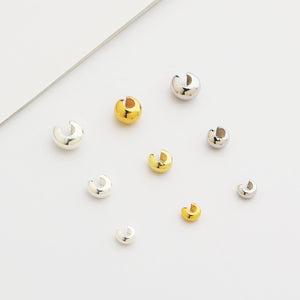 10pcs S925 Sterling Silver Crimp Beads, 3mm 4mm 5mm DIY Jewelry Bead Caps