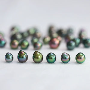 3A 9–12mm Peacock Green Tahitian Pearl Drop Oval Bead, Natural Sea Pearl with Ridges, Loose Undrilled for Pendant Ring Earring Custom