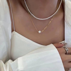 S925 Sterling Silver or Gold Necklace Setting for 8–16mm Half-Drilled Pearls, Paperclip Chain DIY Mount for Custom Pearl Jewelry