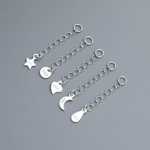 S925 Sterling Silver Heart Star Moon Tail Chain, Water Drop Extension Chain